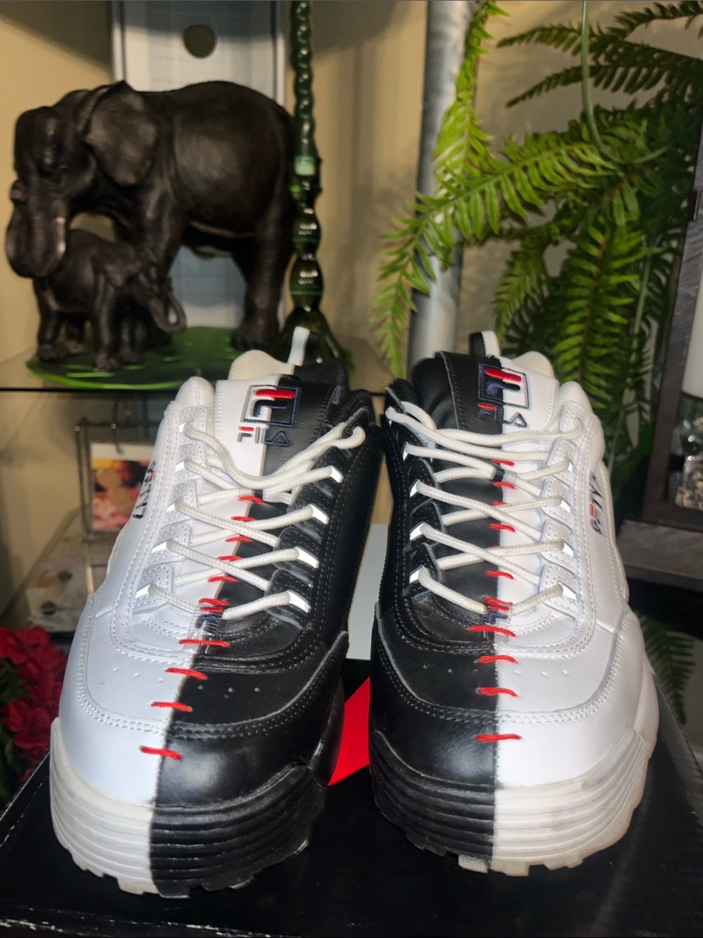 Fila Men’s Black, White & Red Split-Panel Sneakers